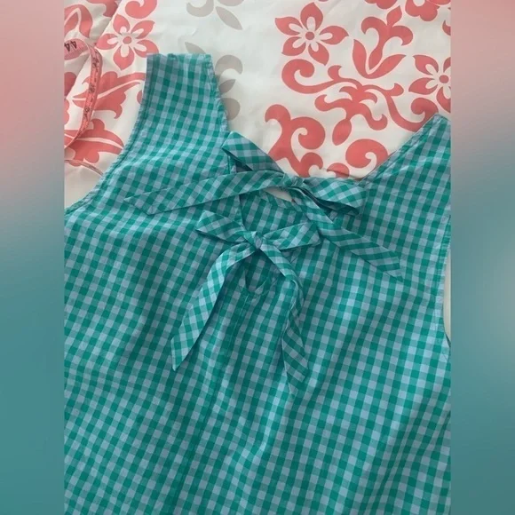 J. Crew Factory Gingham Printed Bow-Back Tie Back Cotton Peplum Tank Top - Picture 9 of 9